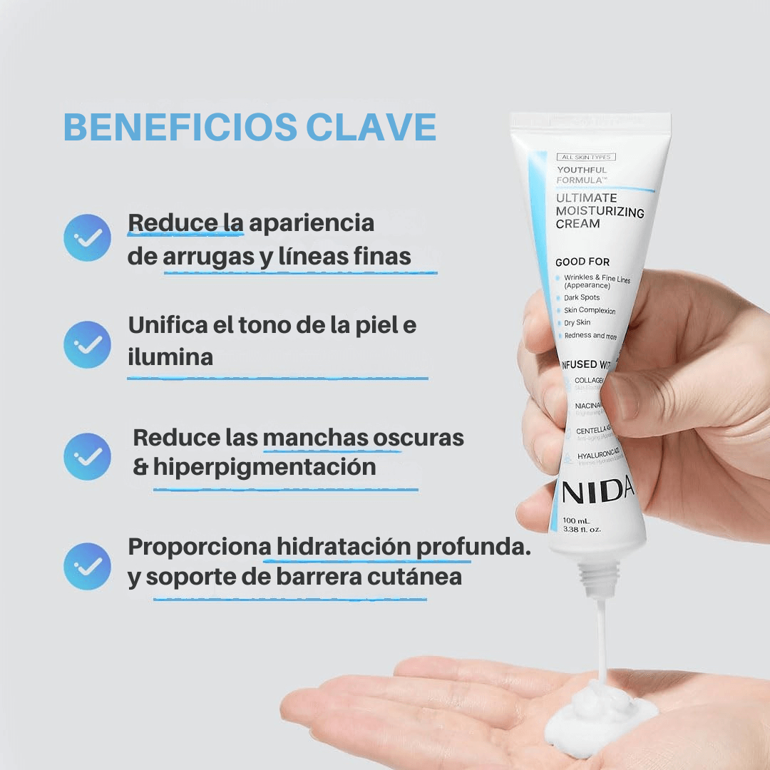 Crema Hidratante NIDA™: Revitaliza tu piel con Colágeno y Ácido Hialurónico (Compra 2 y Obtén 1 Gratis)