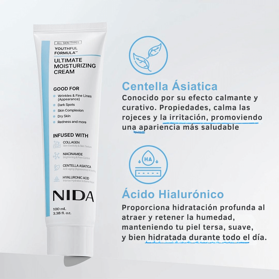 Crema Hidratante NIDA™: Revitaliza tu piel con Colágeno y Ácido Hialurónico (Compra 2 y Obtén 1 Gratis)