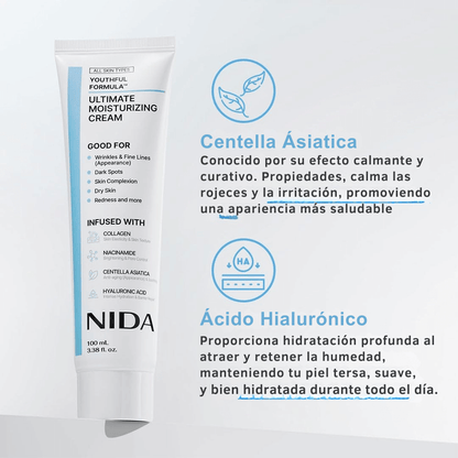 Crema Hidratante NIDA™: Revitaliza tu piel con Colágeno y Ácido Hialurónico (Compra 2 y Obtén 1 Gratis)